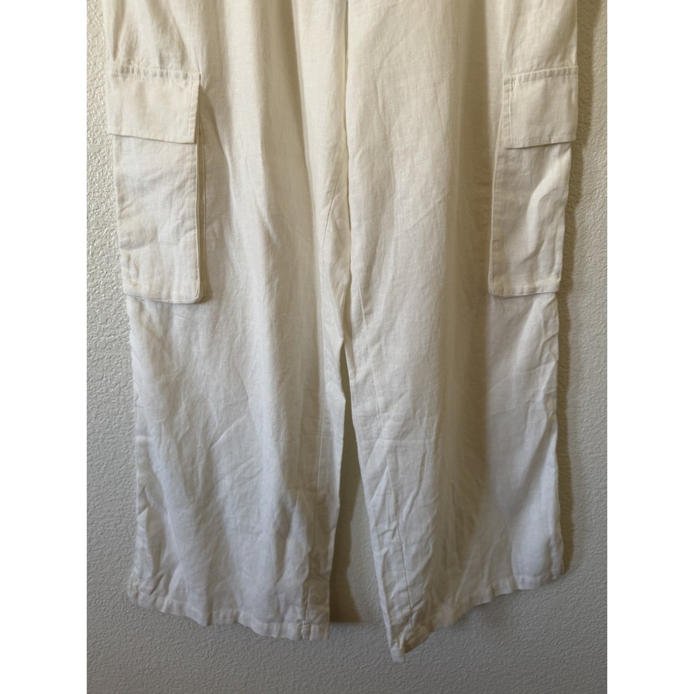 New Sincerely Jules Linen Cargo Pants XL White Wide Leg High Rise Linen Blend - Picture 4 of 16